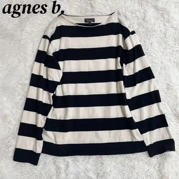 에네스베 agnesb 굵은 보더 긴팔 셔츠 L 실버 버튼 티셔츠