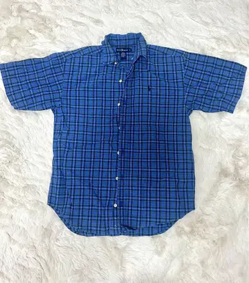 랄프 로렌 Ralph Lauren 반팔 셔츠 L 블루 계열 체크 무늬