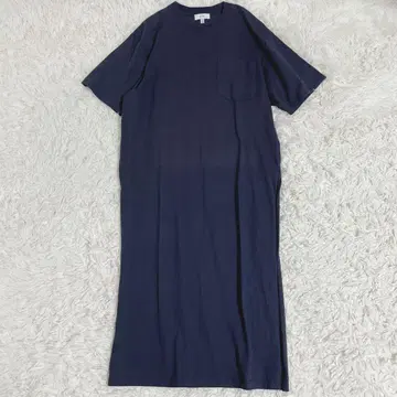 하이크 코튼 롱 원피스 롱 기장 루즈핏 반팔 네이비