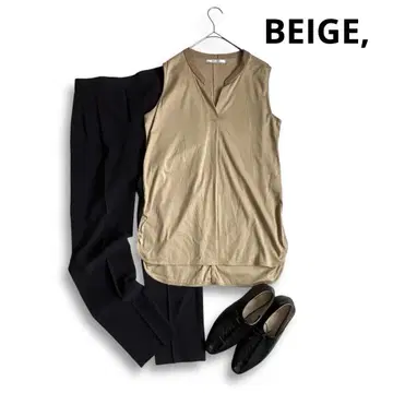 BEIGE, 베이지 슬리브리스 탑 일본제 바이컬러 디자인 사이즈 4