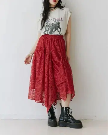 jouetie 쥬에티 레이스 비대칭 롱 스커트 빨간색 M