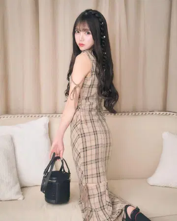 michell 마카롱 바이어스 체크 머메이드 원피스