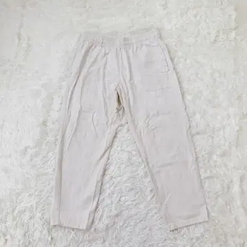 칩 클립 화이트 데님 팬츠 와이드 허리 밴딩 면100% L