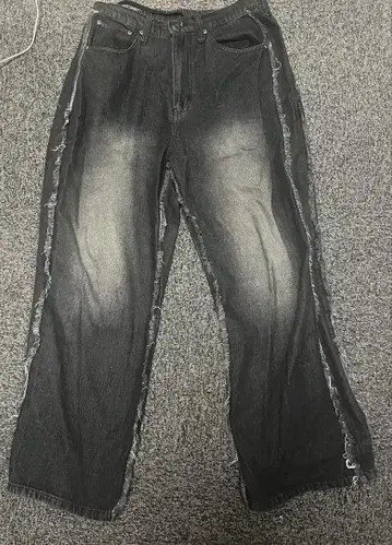 블랙 와이드 데님 팬츠