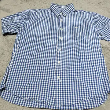 CANTERBURY 반팔 버튼 다운 셔츠 파랑과 화이트 체크