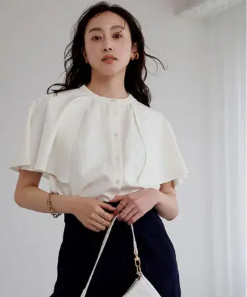 Yours 밴드 카라 케이프 블라우스 화이트 M