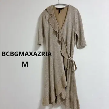 BCBGMAXAZRIA 베이지 라메 프릴 니트 랩 드레스 M