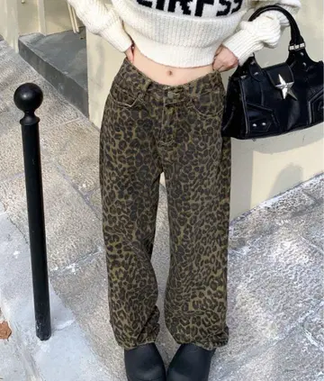 레오파드 무늬 와이드 팬츠