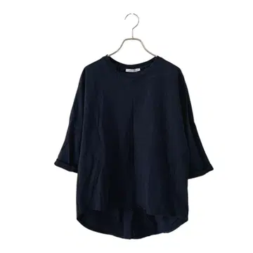 ZARA 자라(M) 이소재 절개 7부 소매 티셔츠/루즈핏/네이비
