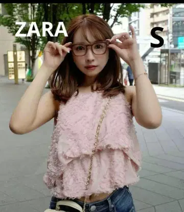 택 포함 새상품 ZARA 벌룬 쉐이프 탑 핑크 베이지 S