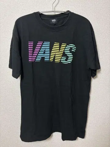 VANS 스트라이프 로고 블랙 티셔츠