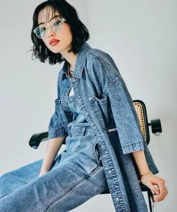 LEPSIM 렙심 BIG 데님 5부 소매 셔츠 튜닉