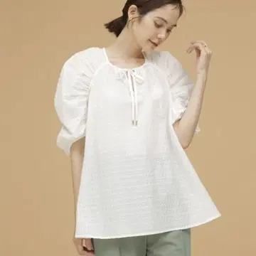 나노 유니버스 LB.03 리플 코튼 형태 슬리브 블라우스 흰색 화이트