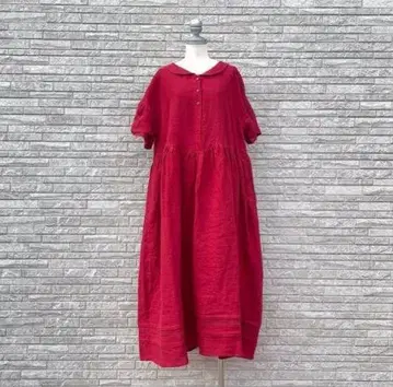 사만사 모스모스 다치카와 한정판 린넨 둥근 카라 개더 원피스 레드