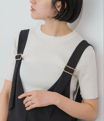 Spick & Span 18G 하프 리브 니트 하프 슬리브 풀오버 화이트