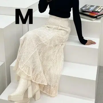 MERCURYDUO 밑단 튤 레이스 머메이드 스커트 아이보리 M
