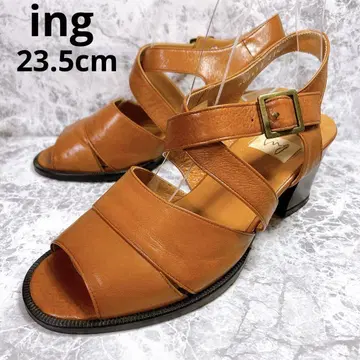 새상품급 ing 잉그 가죽 샌들 와이드 힐 브라운 23.5cm