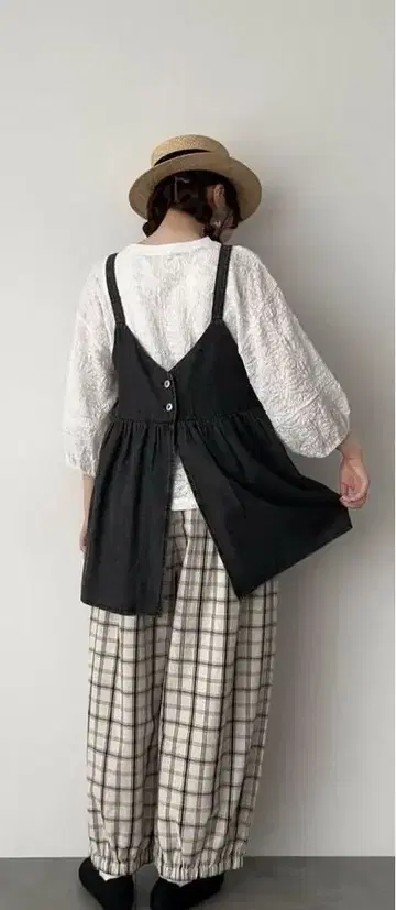 사만사 모스모스 면 린넨 평직 허리 절개 개더 벌룬 팬츠 아이보리