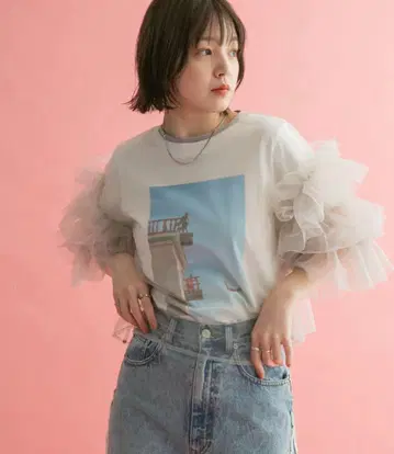 KBF 볼륨 슬리브 튤 풀오버