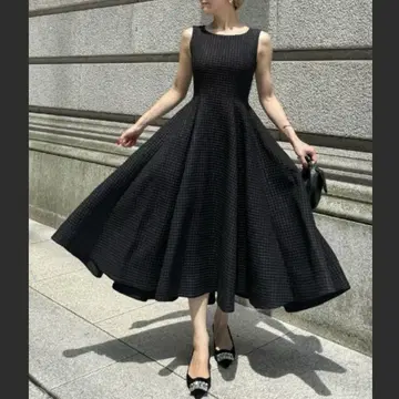 JENNE 부푼 자카드 플레어 원피스 롱 원피스 블랙 S