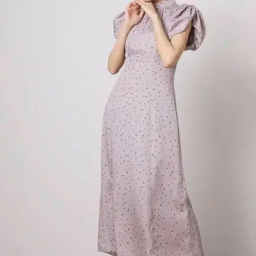 SNIDEL 스나이델 개더 퍼프 슬리브 도트 원피스 그레이 사이즈 0