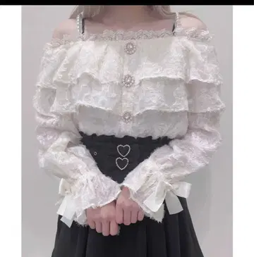 Rojita 펄 어깨끈 오프 숄더 페더 블라우스