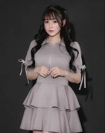 pium 더블 라인 티어드 저지 원피스 라벤더 그레이