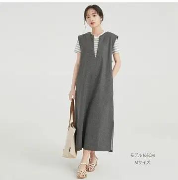 깊은 V 넥 원피스 봄/여름 포켓 부착