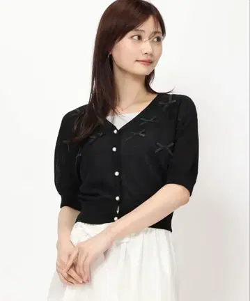 새상품 MISCHMASCH 리본 퍼프 가디건 블랙 F