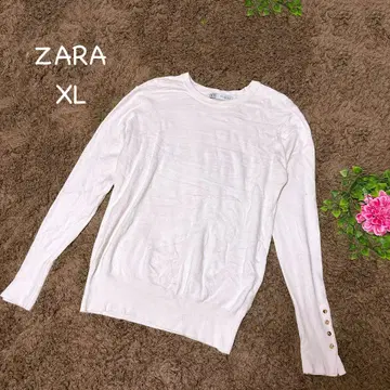 자라 XL 화이트 긴팔 티셔츠 밑단 버튼 밑단 리브 올 시즌