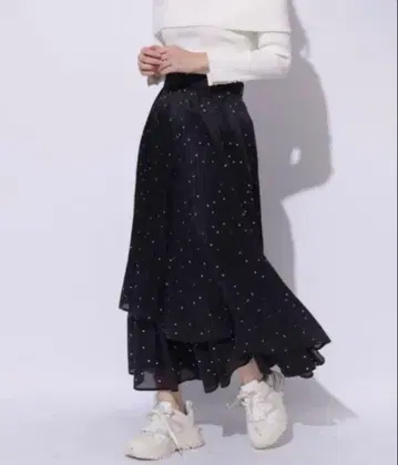 택 포함 새상품 아푸와이저 리셰 아지메 티어드 플리츠 스커트 블랙 M