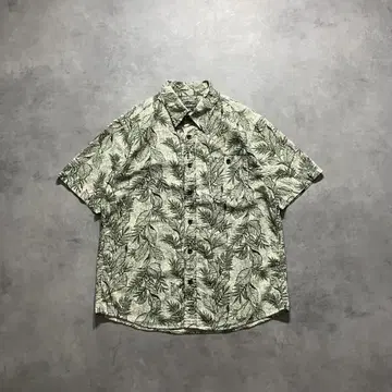 00s Eddie Bauer 리프 보태니컬 무늬 반팔 셔츠 구제 의류