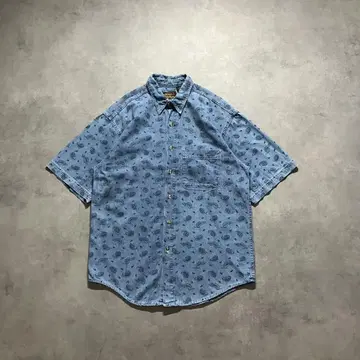 80s 빈티지 블랙 태그 Eddie Bauer 페이즐리 셔츠 구제 의류