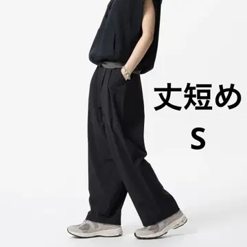 유니클로 울트라 스트레치 액티브 와이드 팬츠 블랙 짧은 기장 S