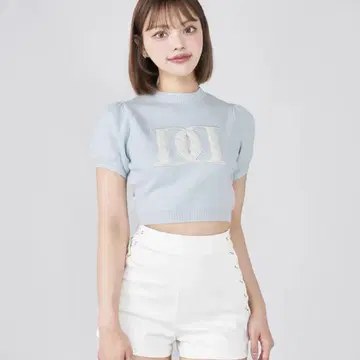Darich 다리치 백 오픈 아플리케 니트 탑 반팔 SAX