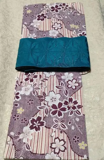 성인용 유카타 면 명주, 물줄기에 벚꽃 무늬
