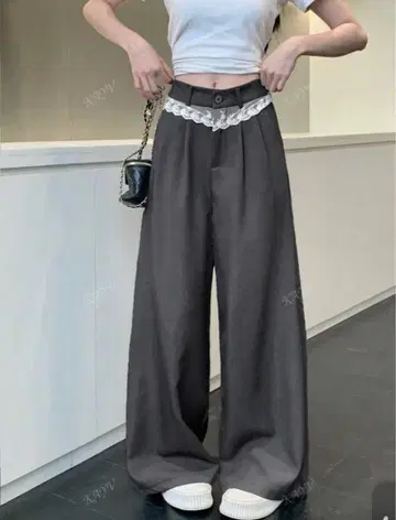 레이스 하이웨스트 와이드 레그 팬츠 슬랙스