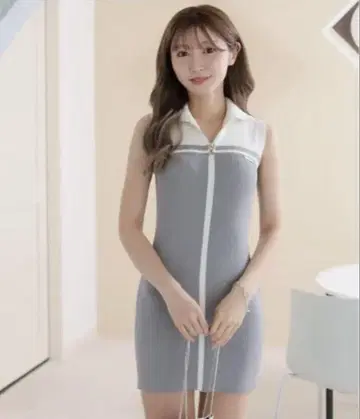 하프 지퍼 바이컬러 라인 원피스 LIPSERVICE