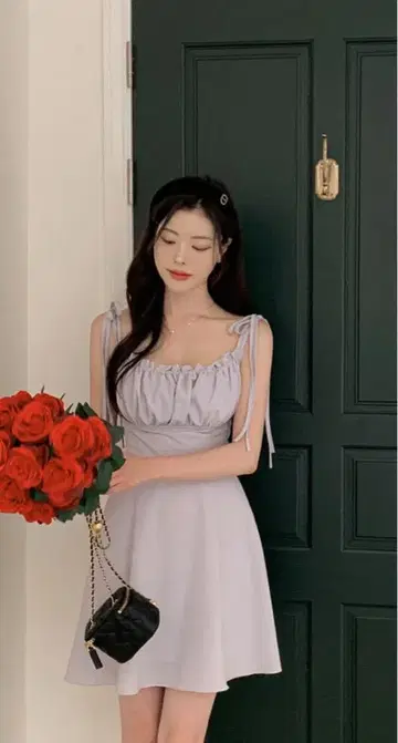 리본 포함 라이트 블루 미니 원피스 한국