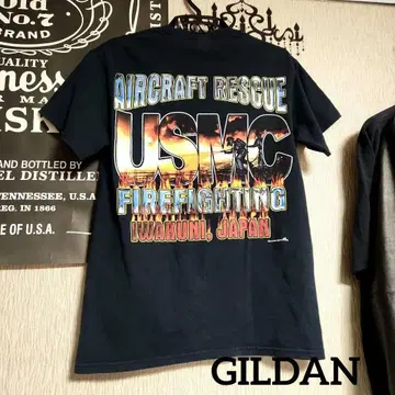 GILDAN 반팔 티셔츠 빈티지 이와쿠니 기지 미국 해병대 레트로