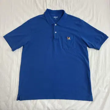 Lands' End 파랑 피케 셔츠 XL 개 자수 시바견