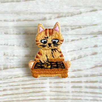 자수 브로치 [장기 고양이] 브라운 토끼 고양이