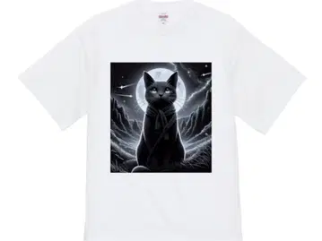 오가닉 코튼 티셔츠 XL 화이트 고양이 미스터리 미녀