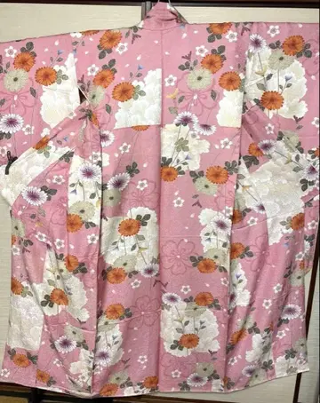 복숭아색 국화 모란 후리소데 기장 147