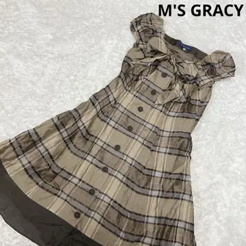 M'S GRACY 엠즈 그레이시 체크 무늬 시어 원피스 실크 혼방