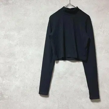 H&M 리브 니트 블랙 긴팔 숏 기장 하이넥 한국 스타일 가을/겨울