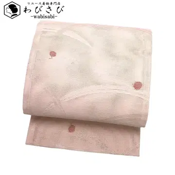 여름 오비 교 후쿠로 오비 명주 이슬 잔디 무늬 벚꽃색 은실 O-2694