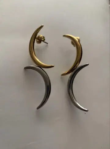 silver&gold 디자인 귀걸이, 달 모티브