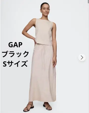 GAP 린넨 블렌드 미디 스커트 블랙