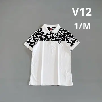 V12 Vituelv 골프 반팔 폴로 셔츠 1/M 레오파드 화이트